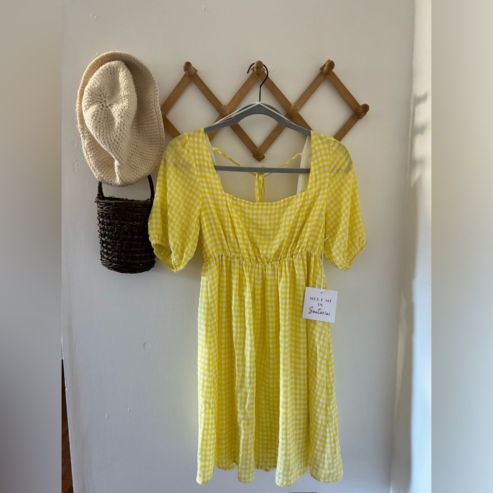 NEW WITH TAGS MEET ME IN SANTORINI YELLOW GINGHAM DRESS